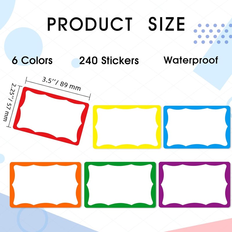 Yeachlaing 6 Classic Colors Name Tag Stickers,240PCS Waterproof Stickers Name Tags 3 1/2 X 2 1/4 Name Labels for Office,Meeting,School and Home - Image 2